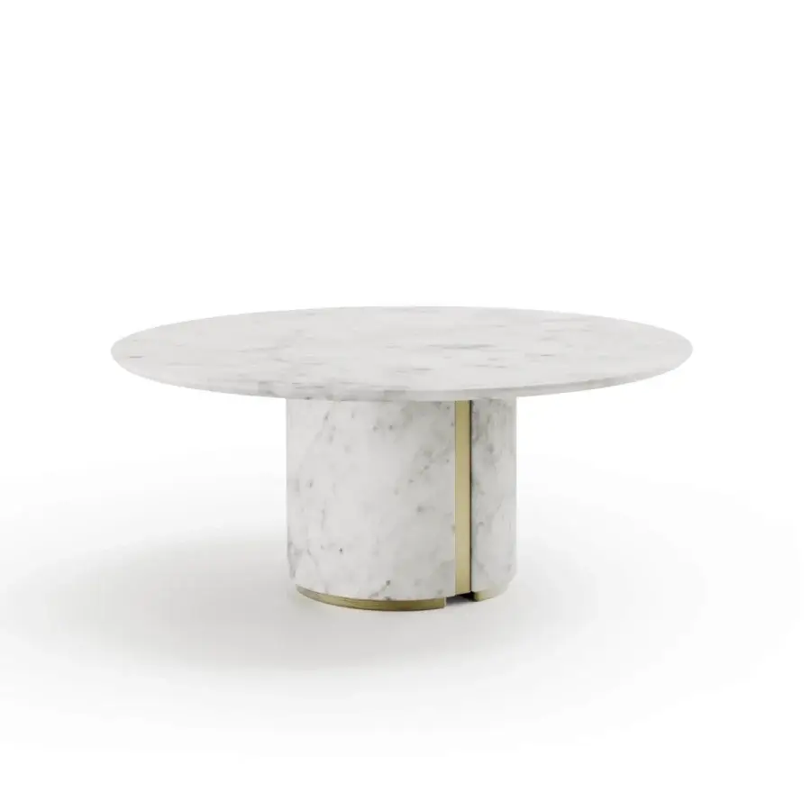 Distinguished Capital Ercolino coffee table built in polished white marble with a subtle gold-toned metal band