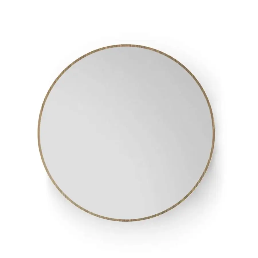 Distinguished Capital Trilogy mirror with a sleek metal perimeter and light-colored hardwood crafted in a satin finish