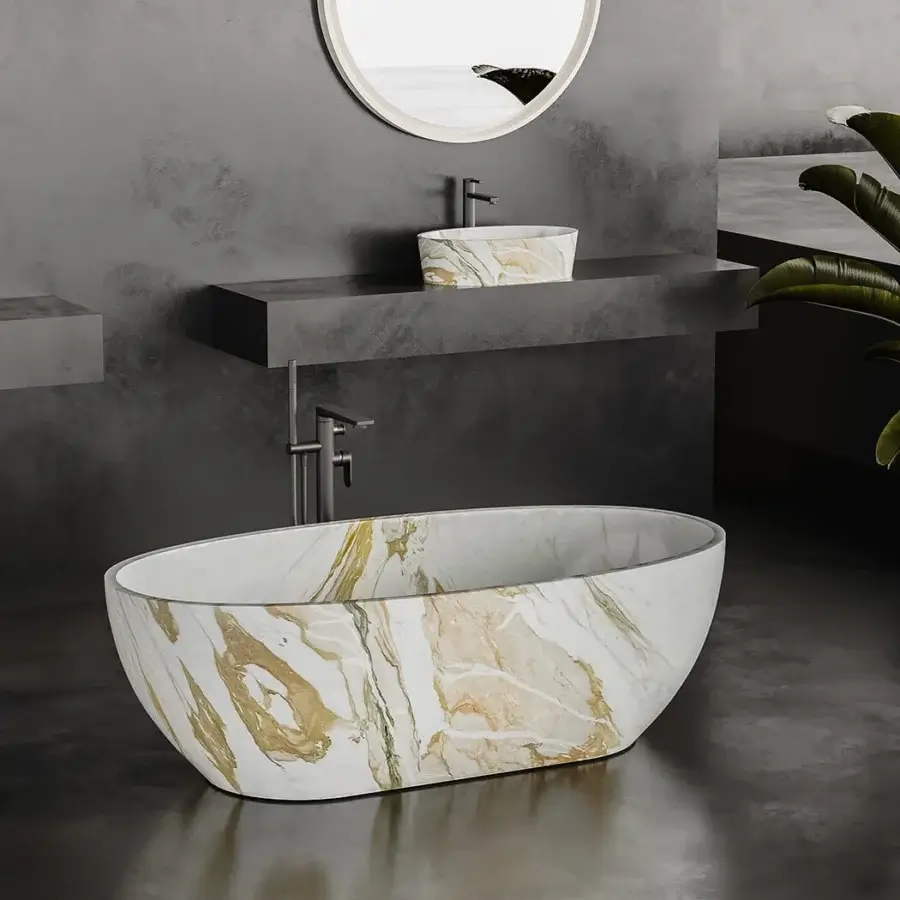 Elegant Norah Design MCVSPC01 mirror crafted in velvety matt white Norahcryl with a balanced circular form