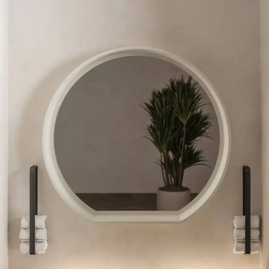 Distinguished Norah Design MCVSPC02 mirror with oval form built in off-white Norahcryl and velvety matt finish