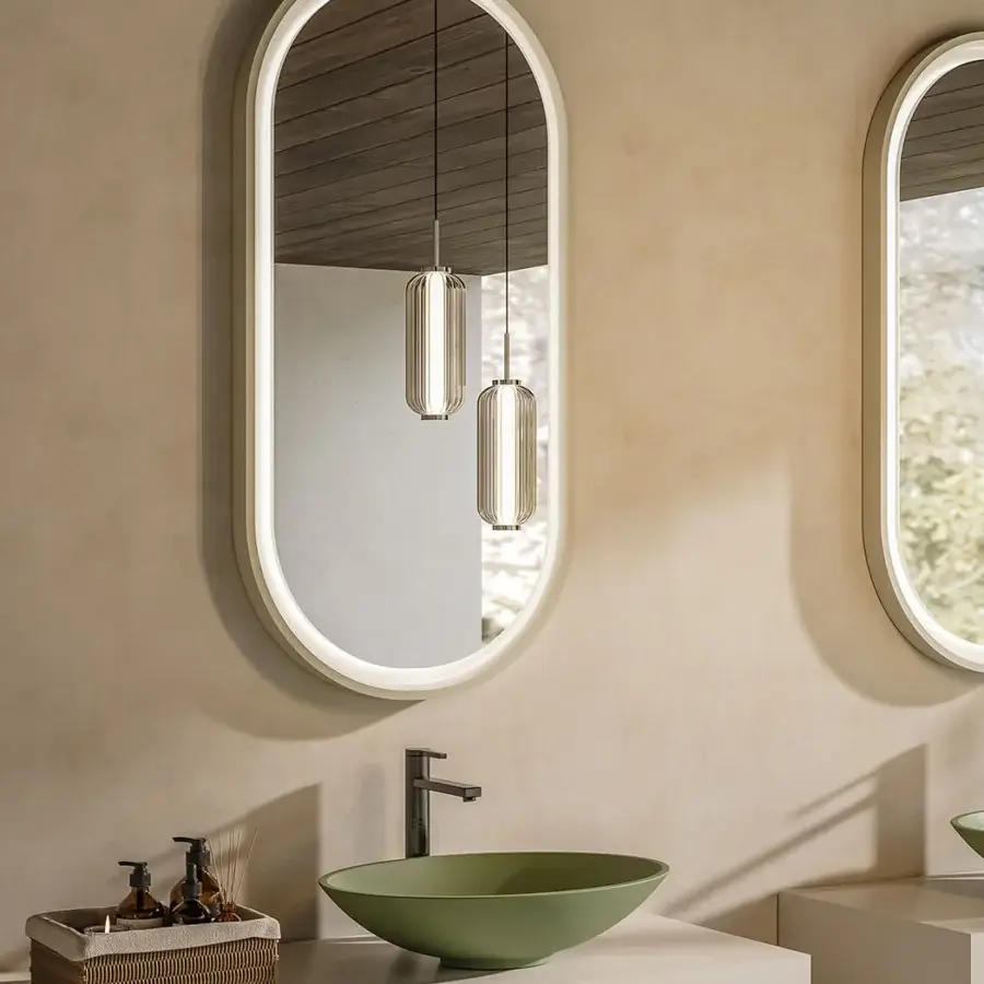 Superior Norah Design MCVSPC04-08 mirror in off-white NorahCryl with integrated LED backlighting and velvety matte finish
