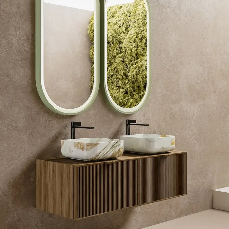 Distinguished Norah Design MCVSPC04-08 mirror with an elongated oval silhouette in light green NorahCryl and velvety matte finish