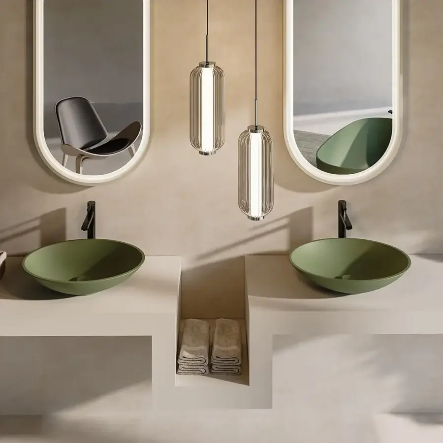 Captivating Norah Design MCVSPC04-08 mirror with an elongated oval silhouette in off-white NorahCryl and velvety matte finish