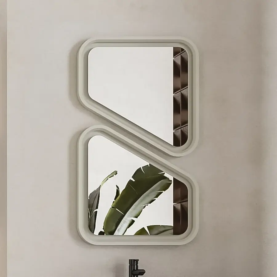 Architectural stunning mirror, Norah Design MCVSPC03, with pale grey-green Norahcryl and velvety matte finish built in integrated LED backlighting