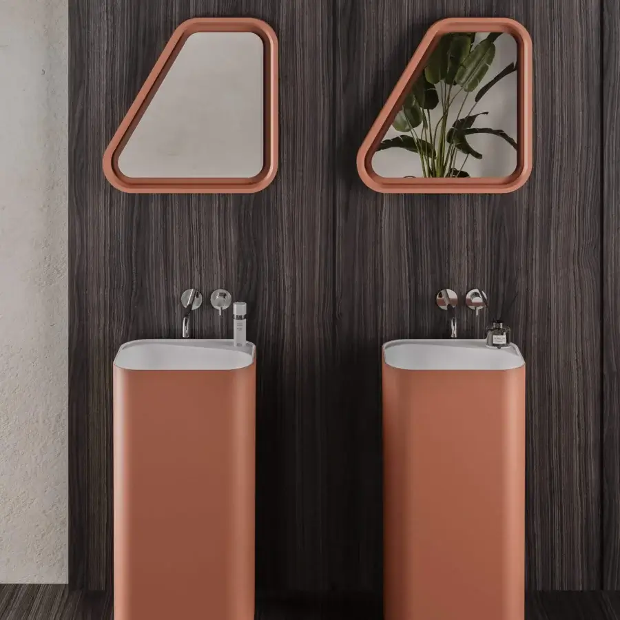 Exceptional Norah Design MCVSPC03 mirror with unique container edge and terracotta toned Norahcryl with matte finish