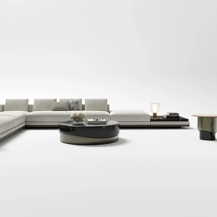 Elegant Capital Merian coffee table with a sculpted oval lacquered tabletop and solid metallic-finish base with dark band detailing