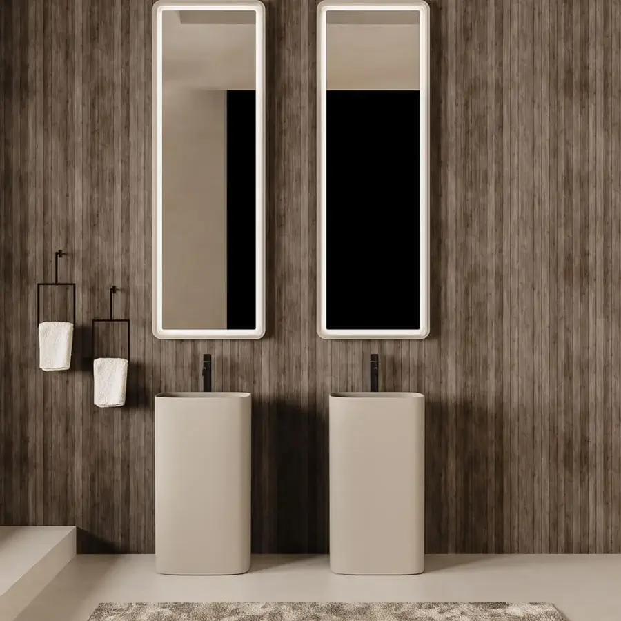 Exceptional Norah Design MCVSPC05-06-07 mirror in light beige Norahcryl with integrated LED backlighting and velvety matte finish