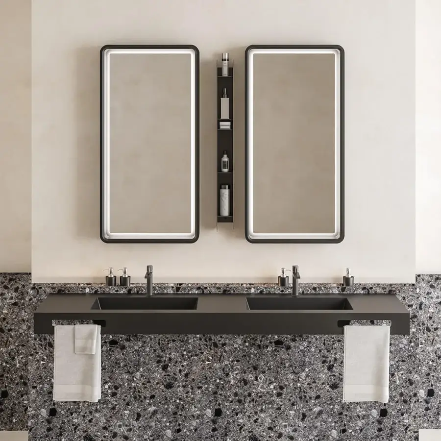 Innovative Norah Design MCVSPC05-06-07 mirror with integrated LED backlighting and velvety matte Norahcryl framing