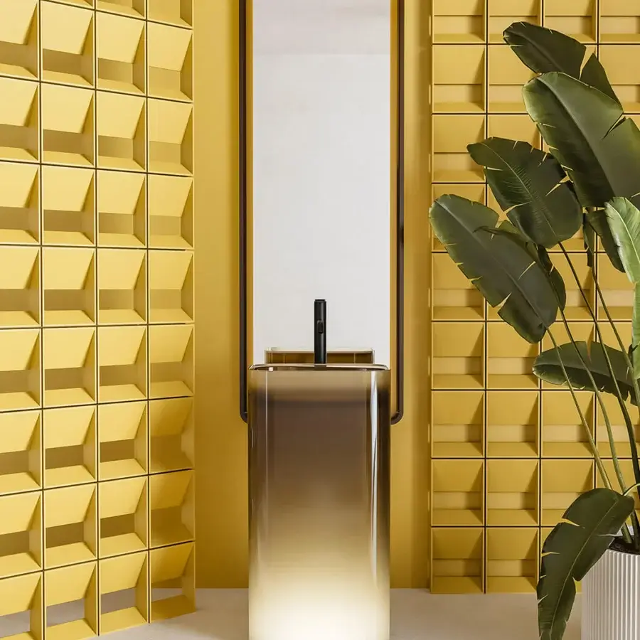Distinguished Norah Design MCVSPC05-06-07 mirror crafted in dark Norahcryl with a gradient amber cylindrical base and velvety finish