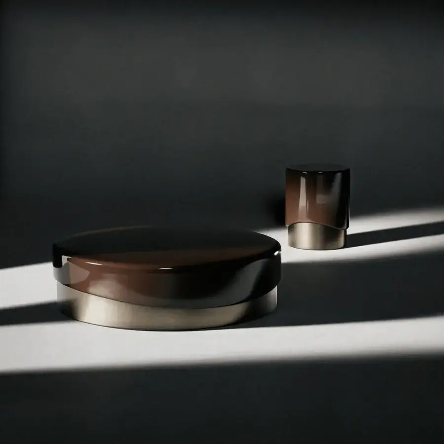 Distinguished Capital Merian side table with dark lacquered surface and muted silver metallic-finish base crafted in Italy