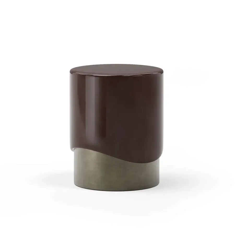 Elegant Capital Merian side table with deep brown lacquered surface and muted grey-green metallic base showcasing glossy finish