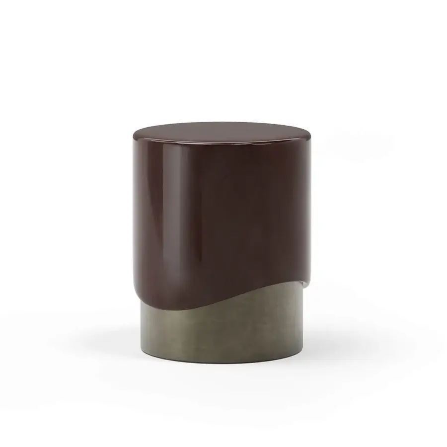Superior Capital Merian side table with dark brown glossy surface and subtly textured olive-green metallic base