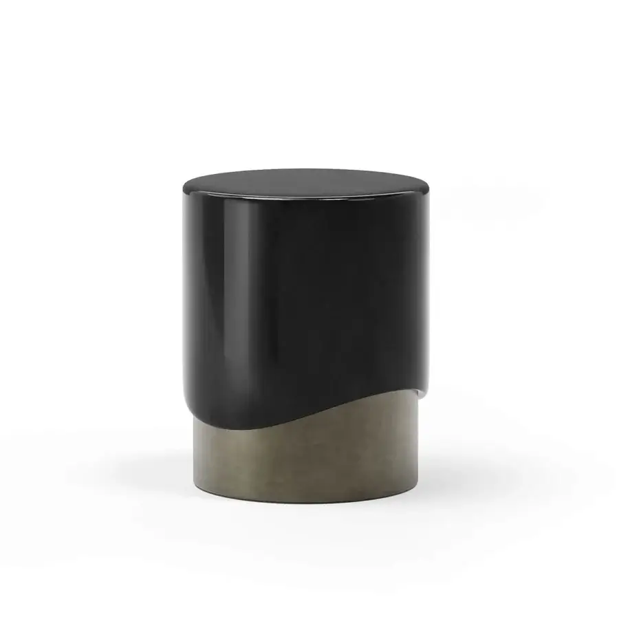 Exceptional Capital Merian side table with fluid lacquered surface and metallic-finish base in shades of gray and beige