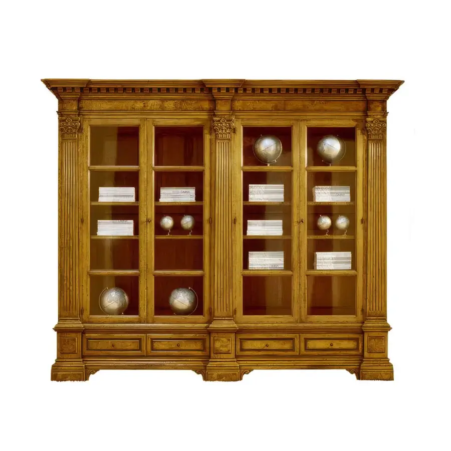 Captivating Faber Mobili Firenzuola bookcase crafted in oak with oak burl details and satin finish linden wood interior