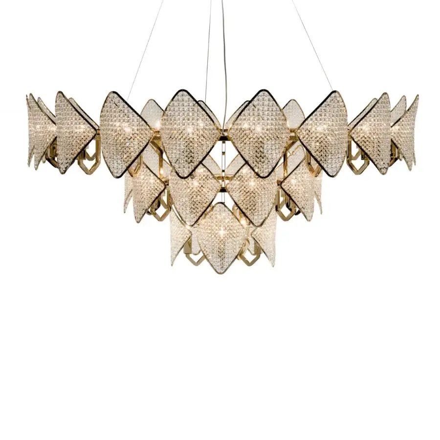 Exclusive Patrizia Garganti Holly Units chandelier with crystalline elements and golden metal framework in satin finish