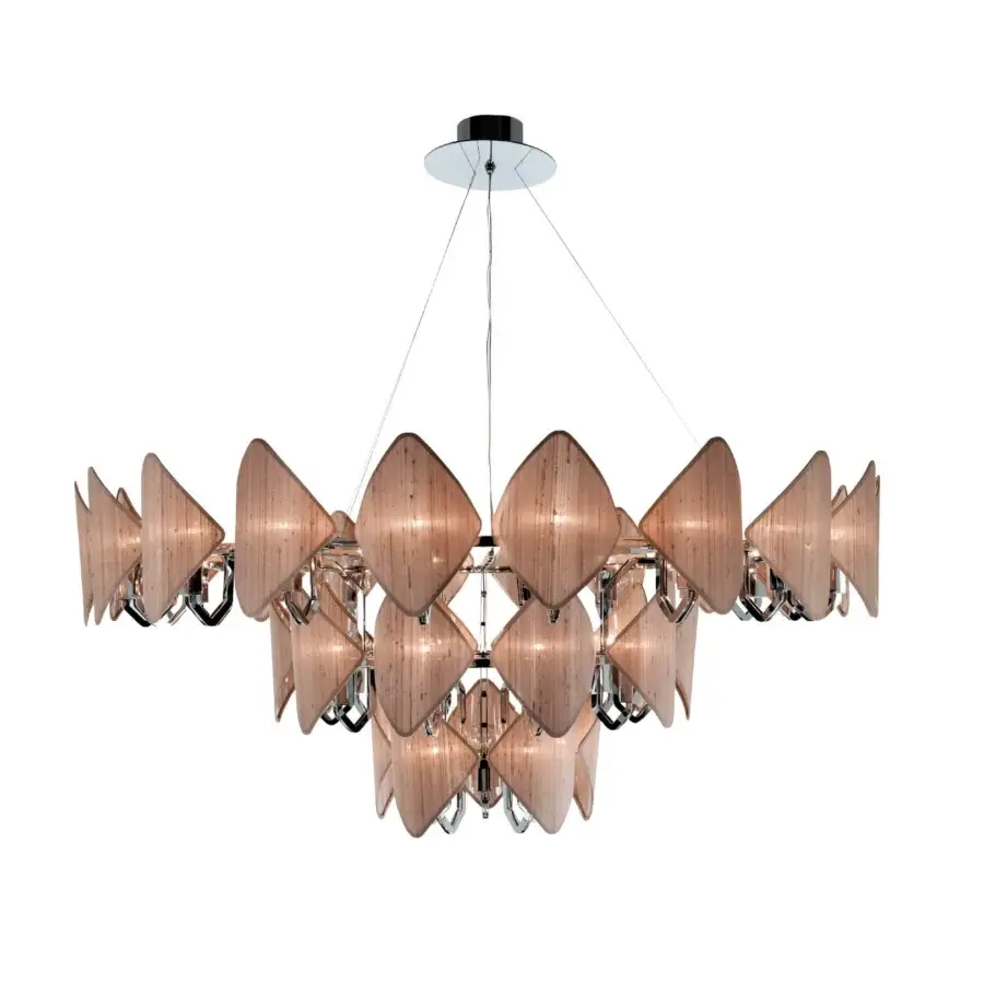 Distinguished Patrizia Garganti Holly Units chandelier with light-toned wood and reflective metal in a satin finish