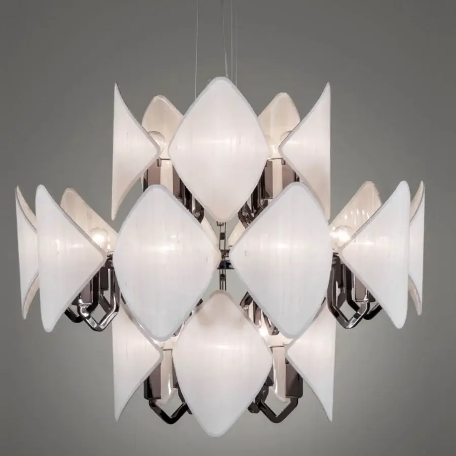 Distinguished Patrizia Garganti Holly Units chandelier with translucent synthetic shades and polished metallic finish