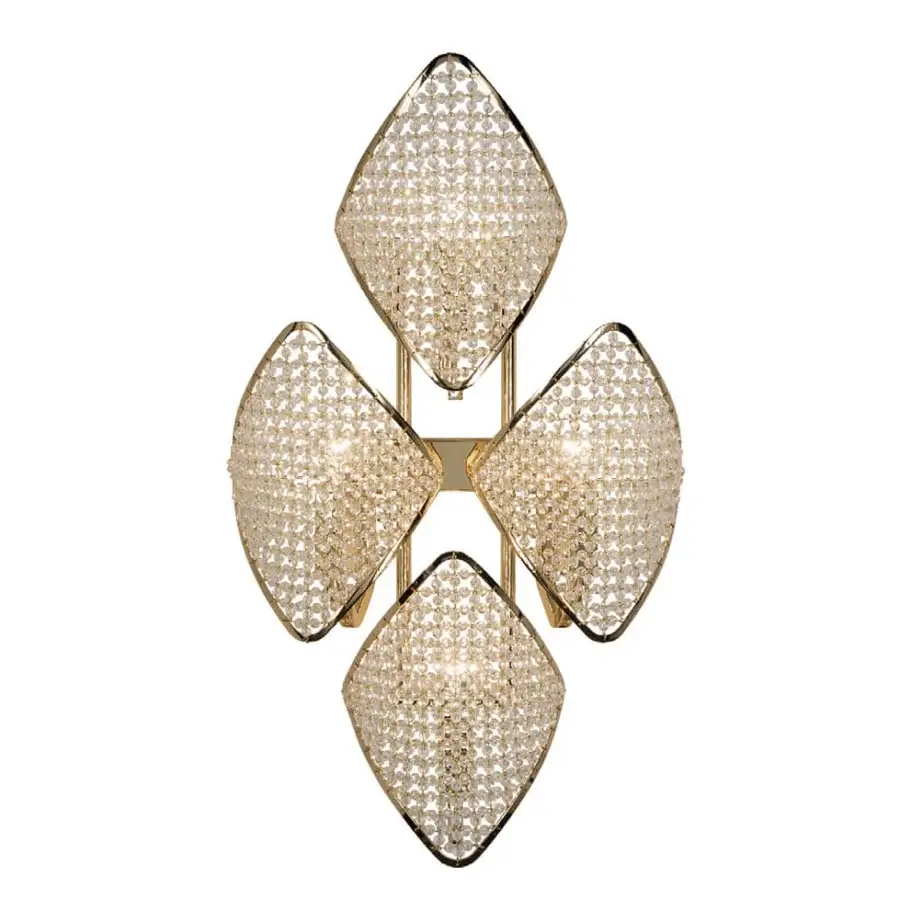 Elegant Patrizia Garganti Holly Wall Lamp crafted with gold metal and crystal elements creating a luminous textured surface