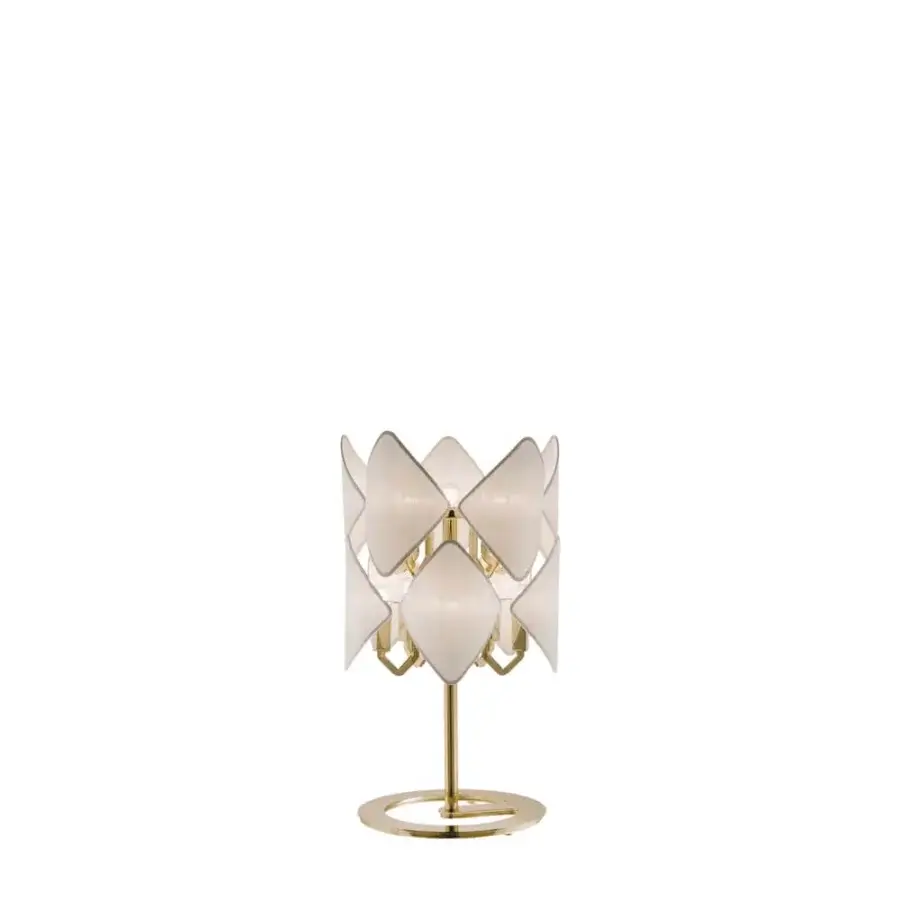 Superior Patrizia Garganti Holly table lamp in translucent off-white and polished gold-toned metal with a floral aesthetic