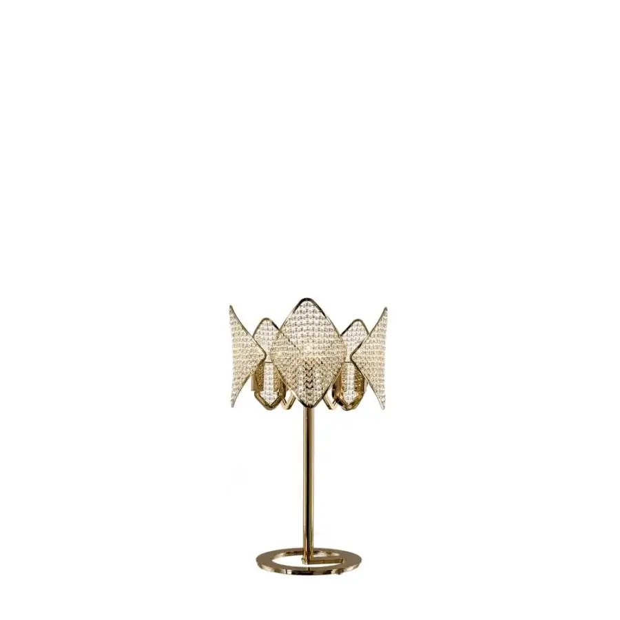 Superior Patrizia Garganti Holly table lamp in warm gold-toned metallic finish crafted with uniquely arranged rhombus modules creating delicate light interplay