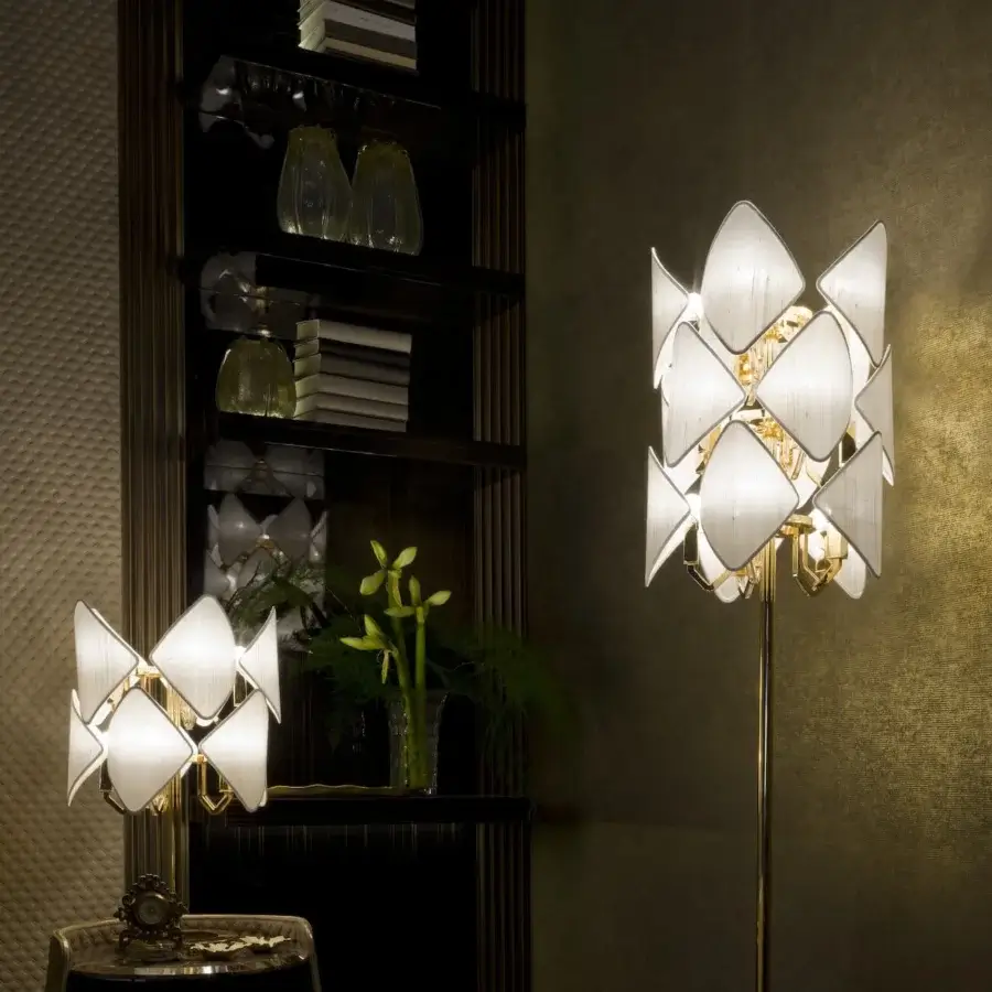 Superior Patrizia Garganti Holly floor lamp with rhombus modules and bright polished gold tone finish