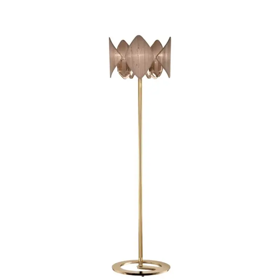 Distinguished Patrizia Garganti Holly floor lamp with a rose-toned petal-like shade and polished brass finish