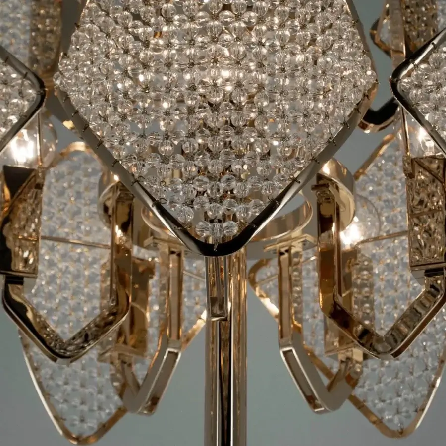 Superior Patrizia Garganti Holly floor lamp with rhombus modules in glossy gold-tone metal crafted in Italy
