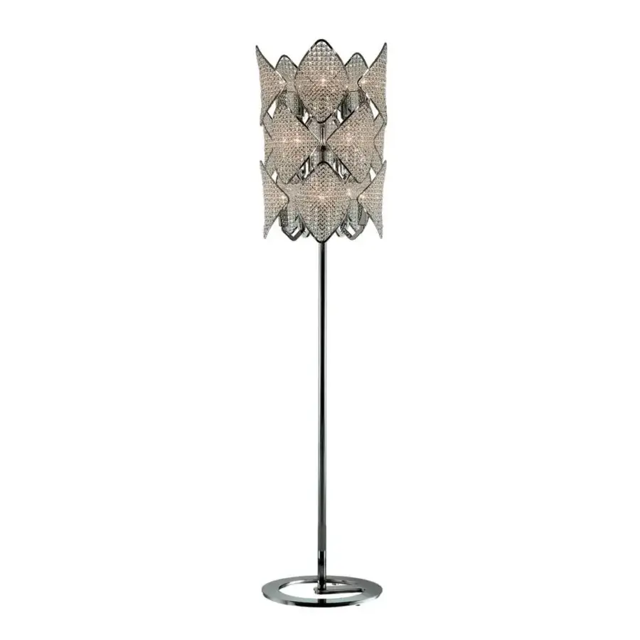 Elegant Patrizia Garganti Holly floor lamp crafted in polished metallic material with rhombus modules and slender silhouette