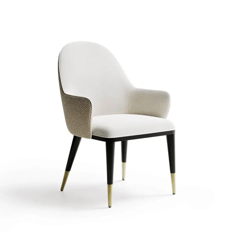 Superior Capital Adele armchair built in Italy with lavish neutral beige textile and dark matte finished legs