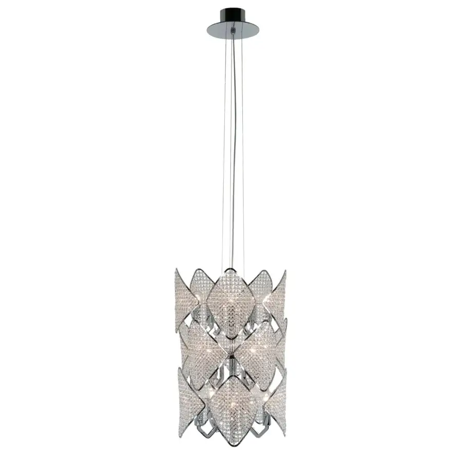 Distinguished Patrizia Garganti Holly Units suspension lamp with reflective metal and delicate clear glass elements in a silver finish