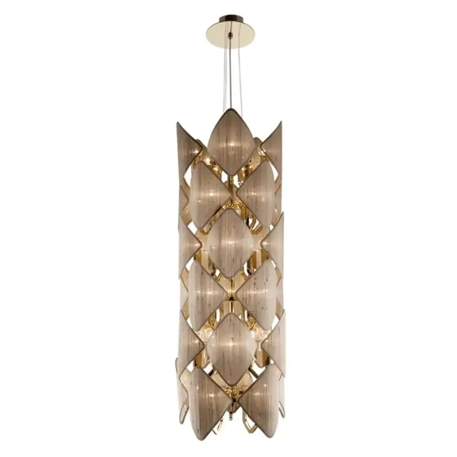Superior Patrizia Garganti Holly Units suspension lamp in translucent material with golden metal accents and textured finish