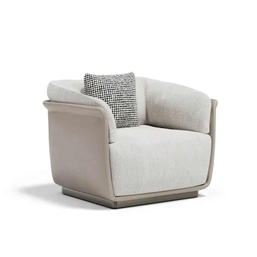 Impeccable Capital Allure lounge chair crafted in tactile boucle fabric with a matte finish and light wooden base