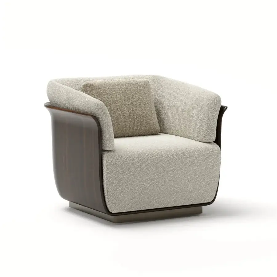 Superior Capital Allure lounge chair upholstered in textured neutral beige textile with a warm satin finish wood frame