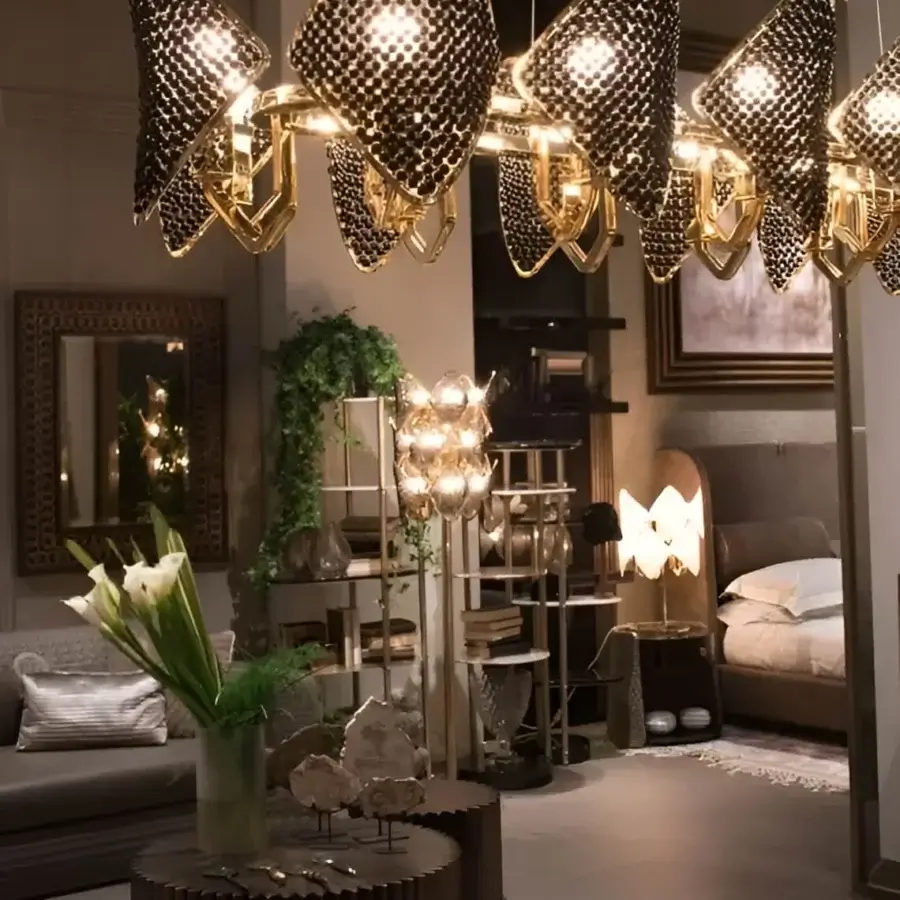 Superior Patrizia Garganti Holly suspension lamp with rhombus modules and lustrous metallic finish crafted in Italy