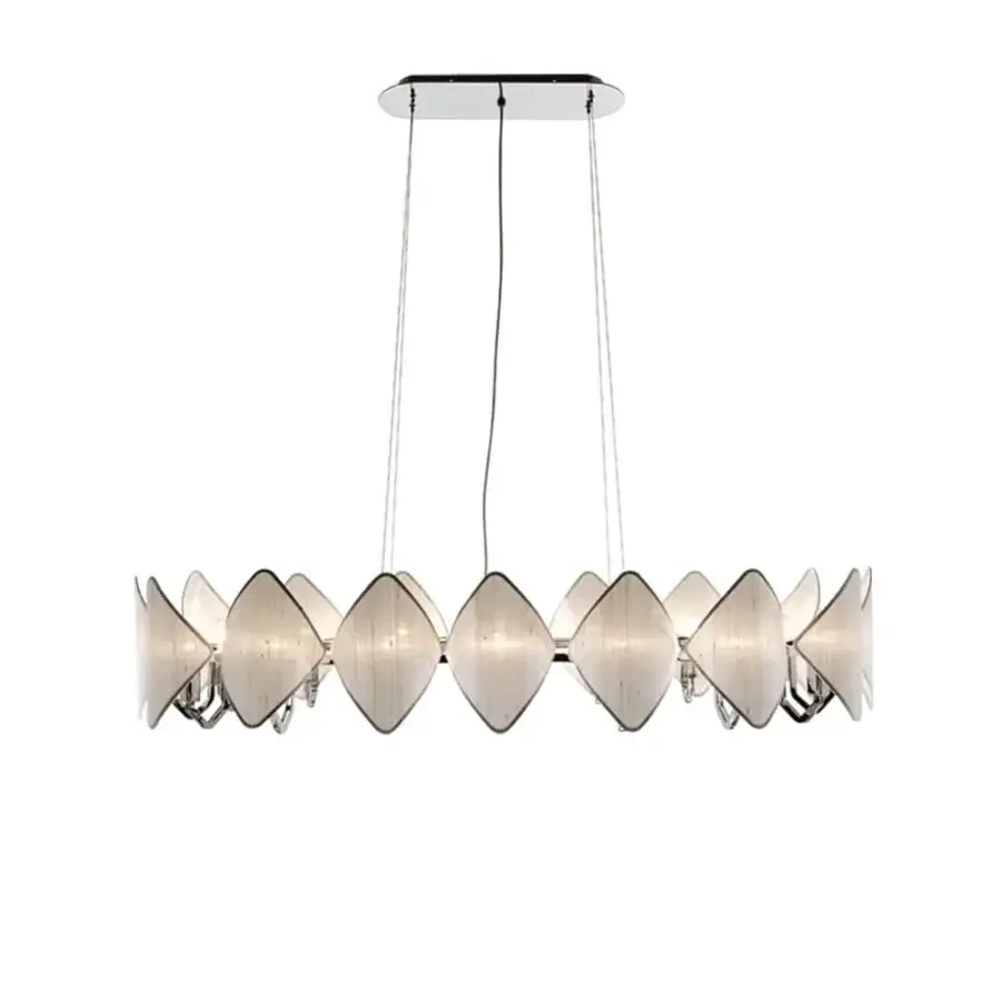 Elegant Patrizia Garganti Holly suspension lamp crafted in glass and metal with pale neutral petal-like forms