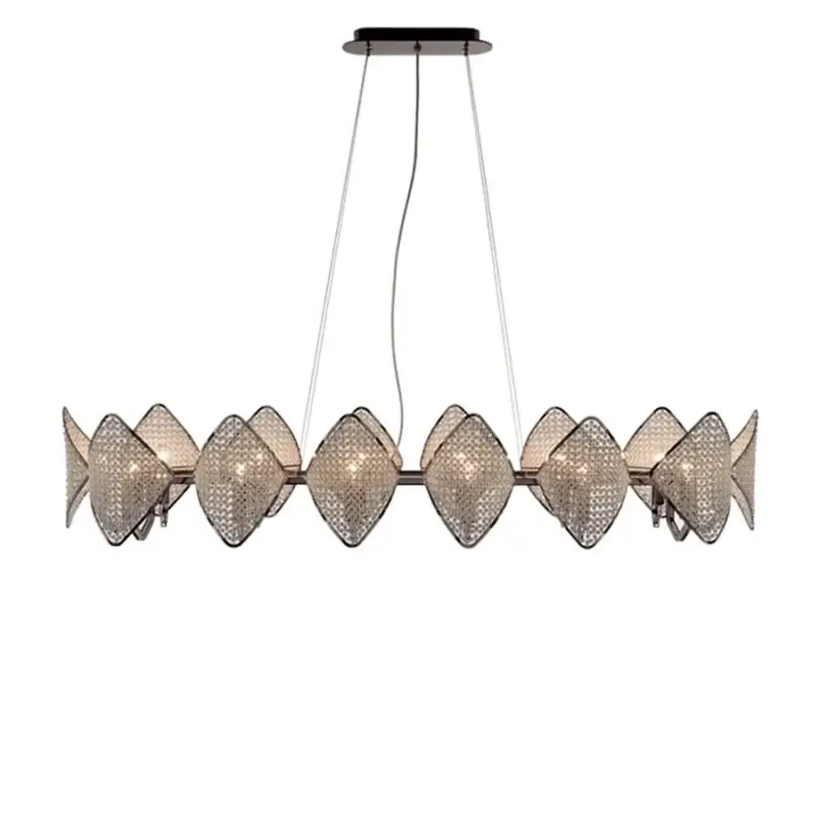 Exceptional Patrizia Garganti Holly suspension lamp with repeating rhombus modules in dark metalwork