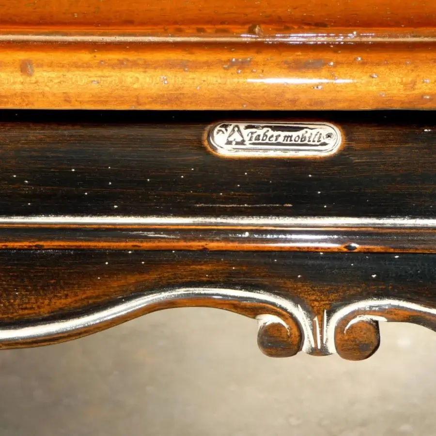 Distinguished Faber Mobili Tiepolo desk built in walnut with curved construction, three drawers and glossy finish