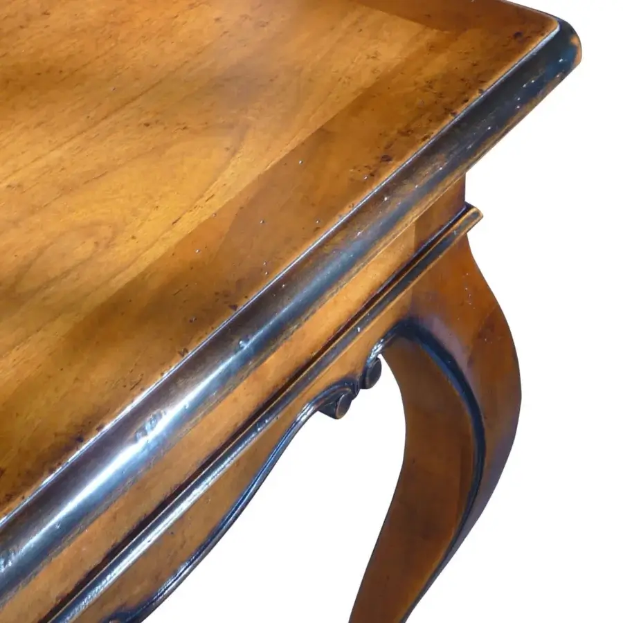 Distinguished Faber Mobili Tiepolo desk crafted in walnut with a glossy finish and delicate carved floral motifs
