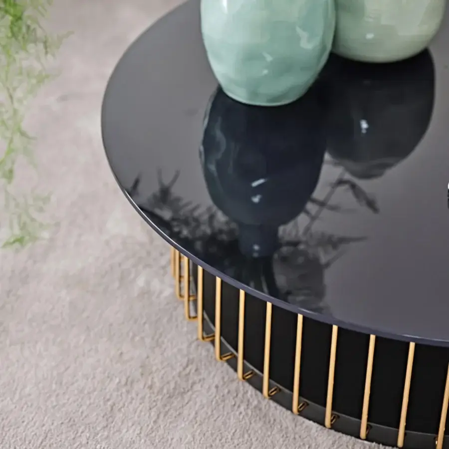 Superior Black Tie Etan coffee table with lacquered MDF base and striking back-lacquered glass top in a bold black finish