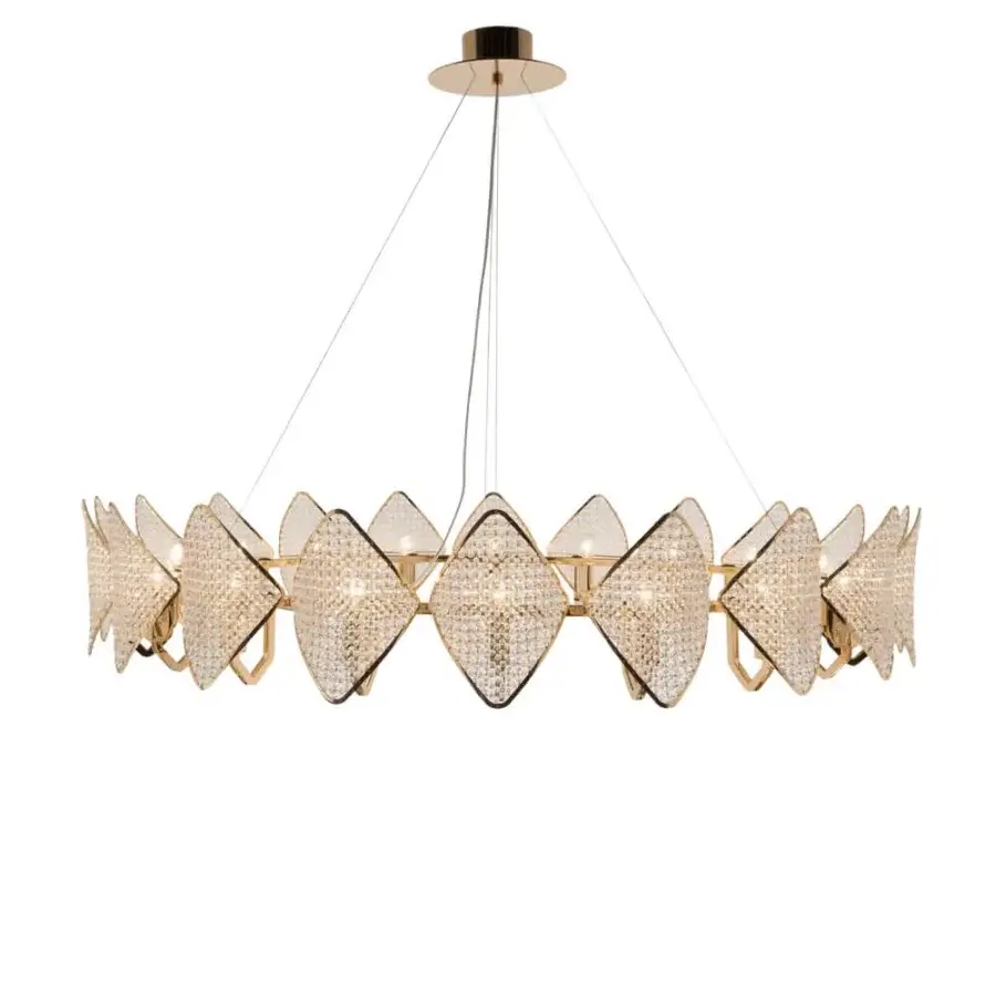 Superior Patrizia Garganti Holly suspension lamp with rhombus modules and polished gold metal finish