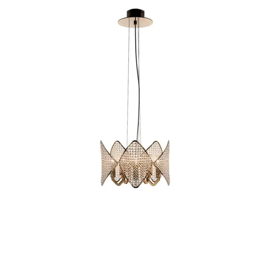 Exceptional Patrizia Garganti Holly suspension lamp with woven appearance and gold-toned metallic finish