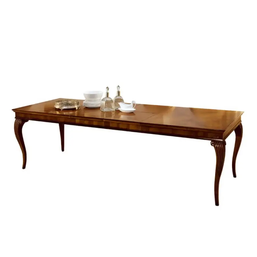 Timeless Faber Mobili Saint Matré table built in walnut with a satin sheen and herringbone inlay