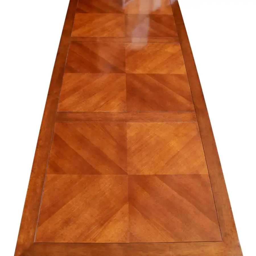 Distinguished Faber Mobili Saint Matré table crafted in walnut with glossy finish and herringbone inlay