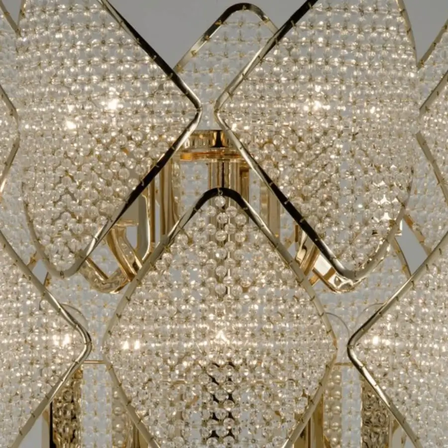 Lavish Patrizia Garganti Holly chandelier with rhombus modules and lustrous golden-toned metal built in Italy with glossy finish