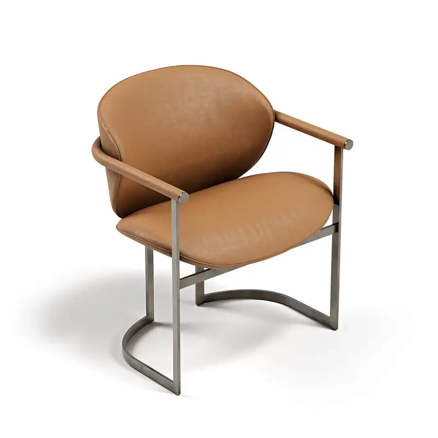 Superior Capital Flora armchair with sinuous curves, warm medium-brown polyurethane composite upholstery and galvanic aluminum structure