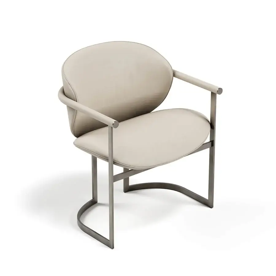 Elegant Capital Flora armchair with enveloping design, light beige polyurethane composite upholstery and galvanic aluminum structure