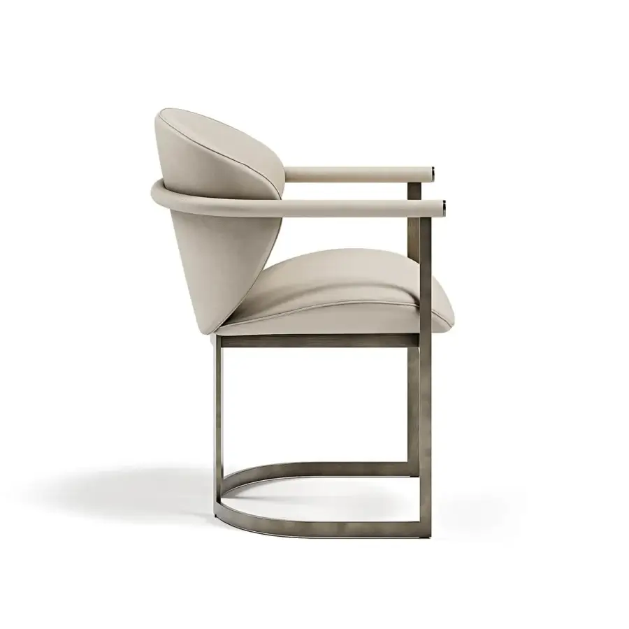 Superior Capital Flora armchair with enveloping design, light taupe polyurethane composite upholstery and galvanic-finished aluminum structure