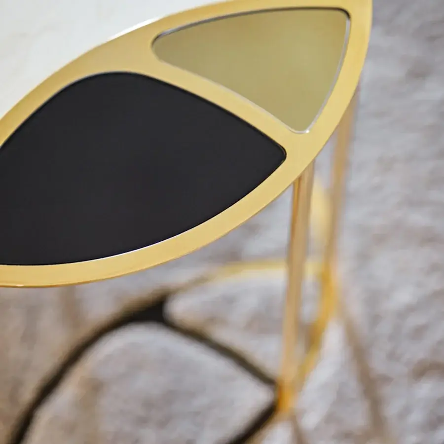 Distinguished Black Tie Nilo coffee table built with white marble, back-lacquered glass, reflective mirror, and polished gold metal frame