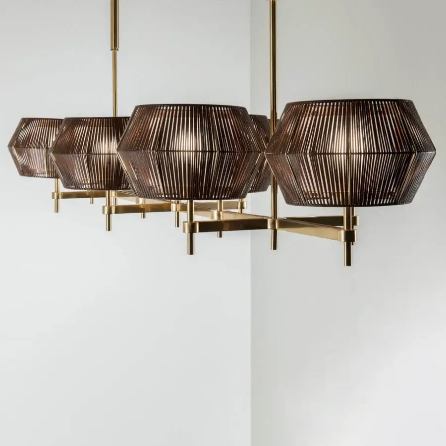 Elegant Patrizia Garganti Novecento lamp crafted in brass with dark translucent shades and satin finish