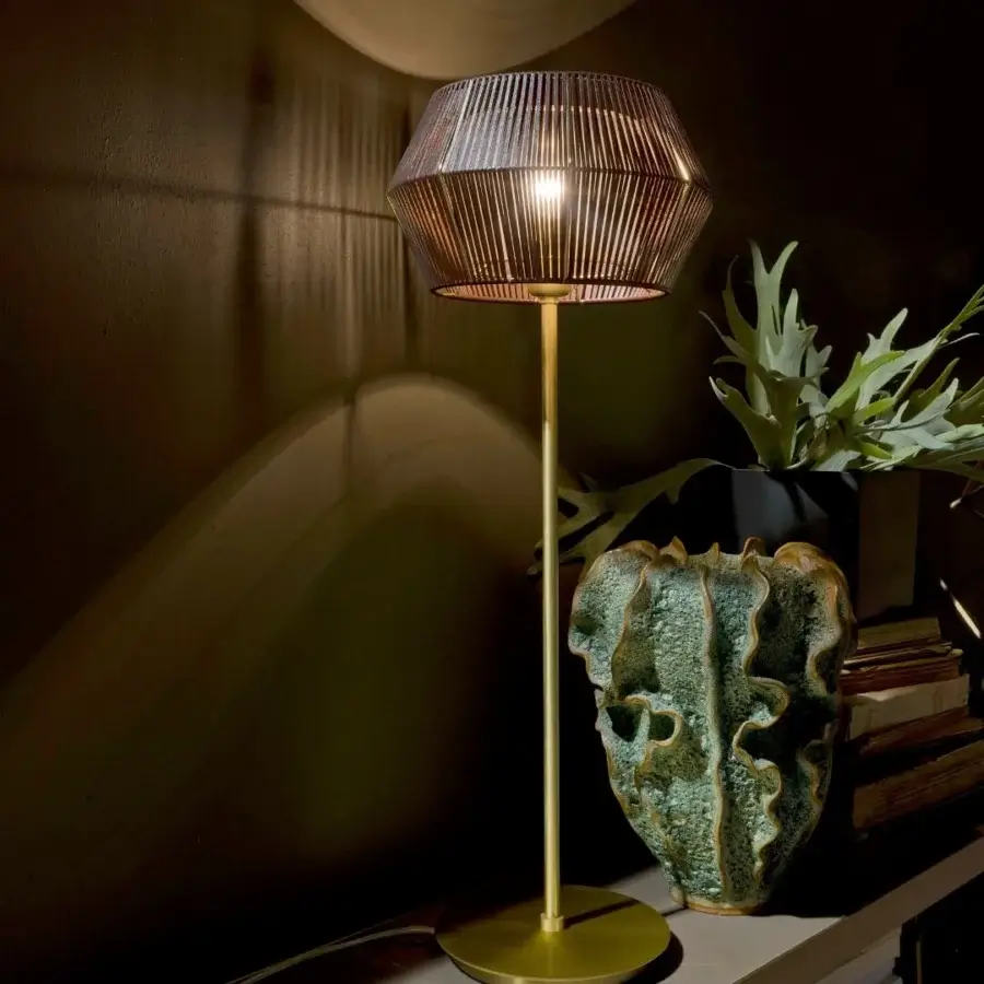 Distinguished Patrizia Garganti Novecento table lamp with conical form and satin gold tone metal construction